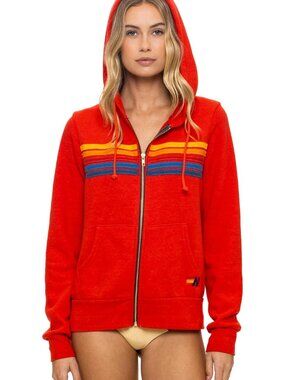 Aviator Nation Red Five Stripe Zip Up Hoodie - Like New - Medium - So Soft!